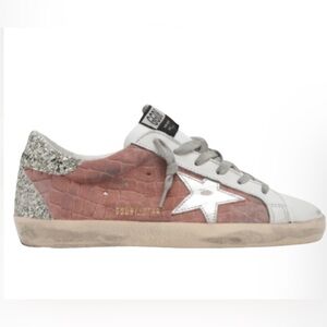 Golden Goose Superstar
Suede-Croco Glitter Sneakers...